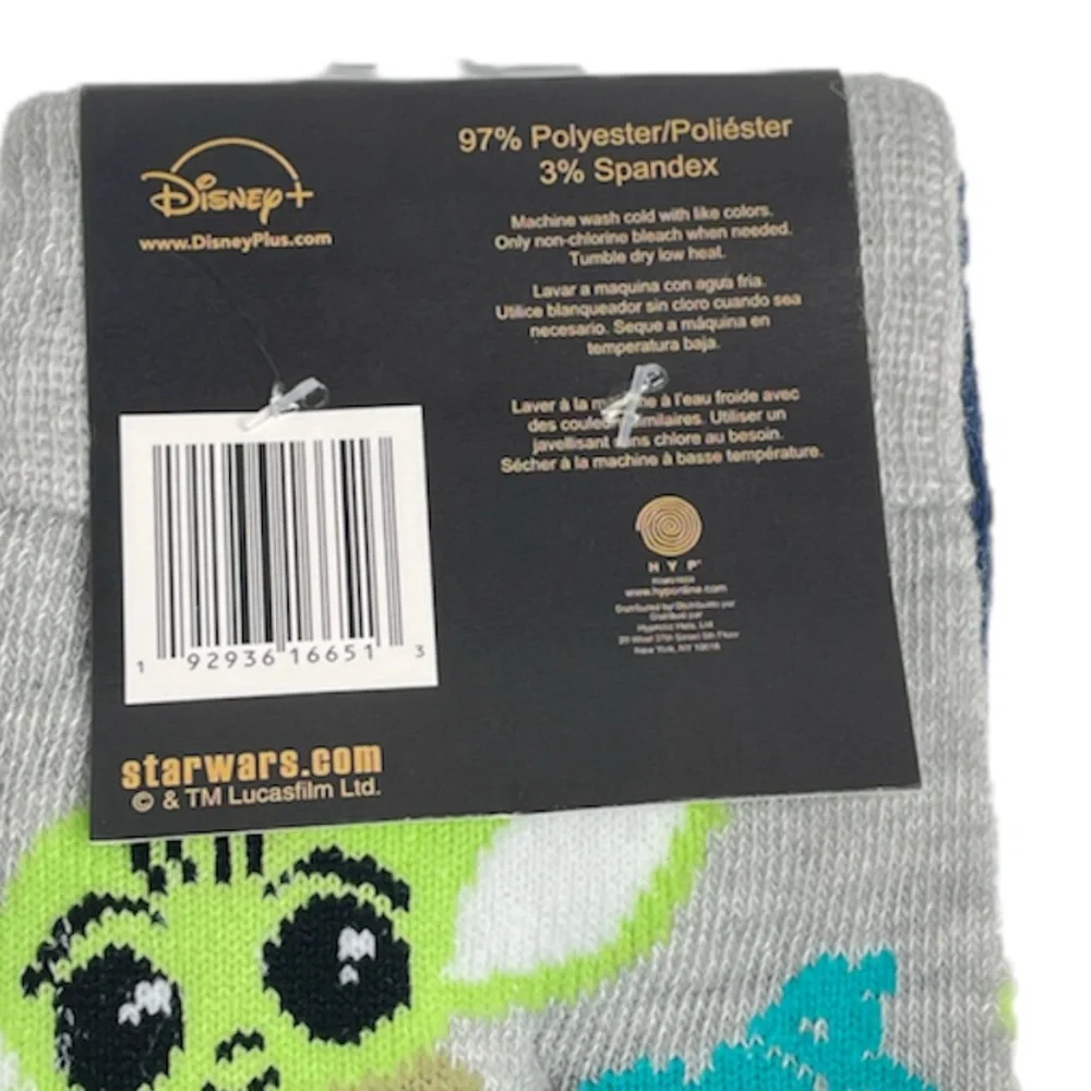 Star Wars The Mandalorian Baby Yoda Crew Socks, 2 Pairs, Blue, Gray - Picture 5 of 6